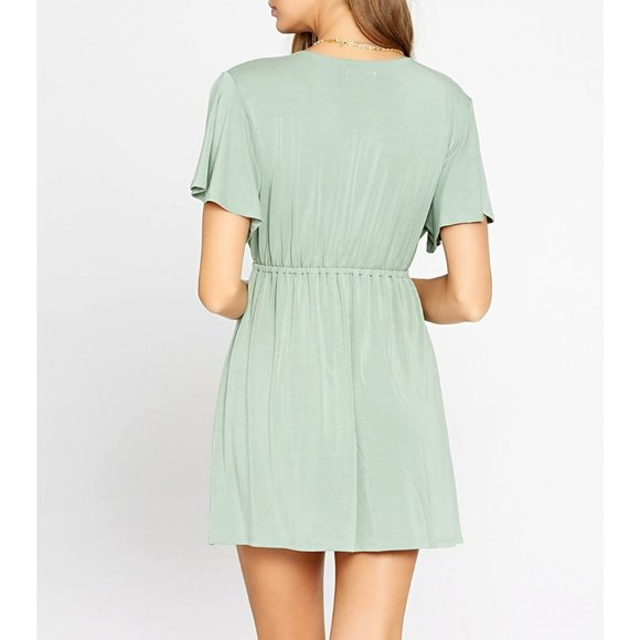 🌺SOLD🌺 L*Space | Lana Flowy Short Sleeve V-Neck Cover Up Mini Dress Olive - Picture 4 of 9